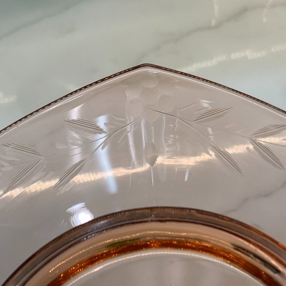 Pink Depression Glass Etched Tray with Handles - Picture 8 of 14